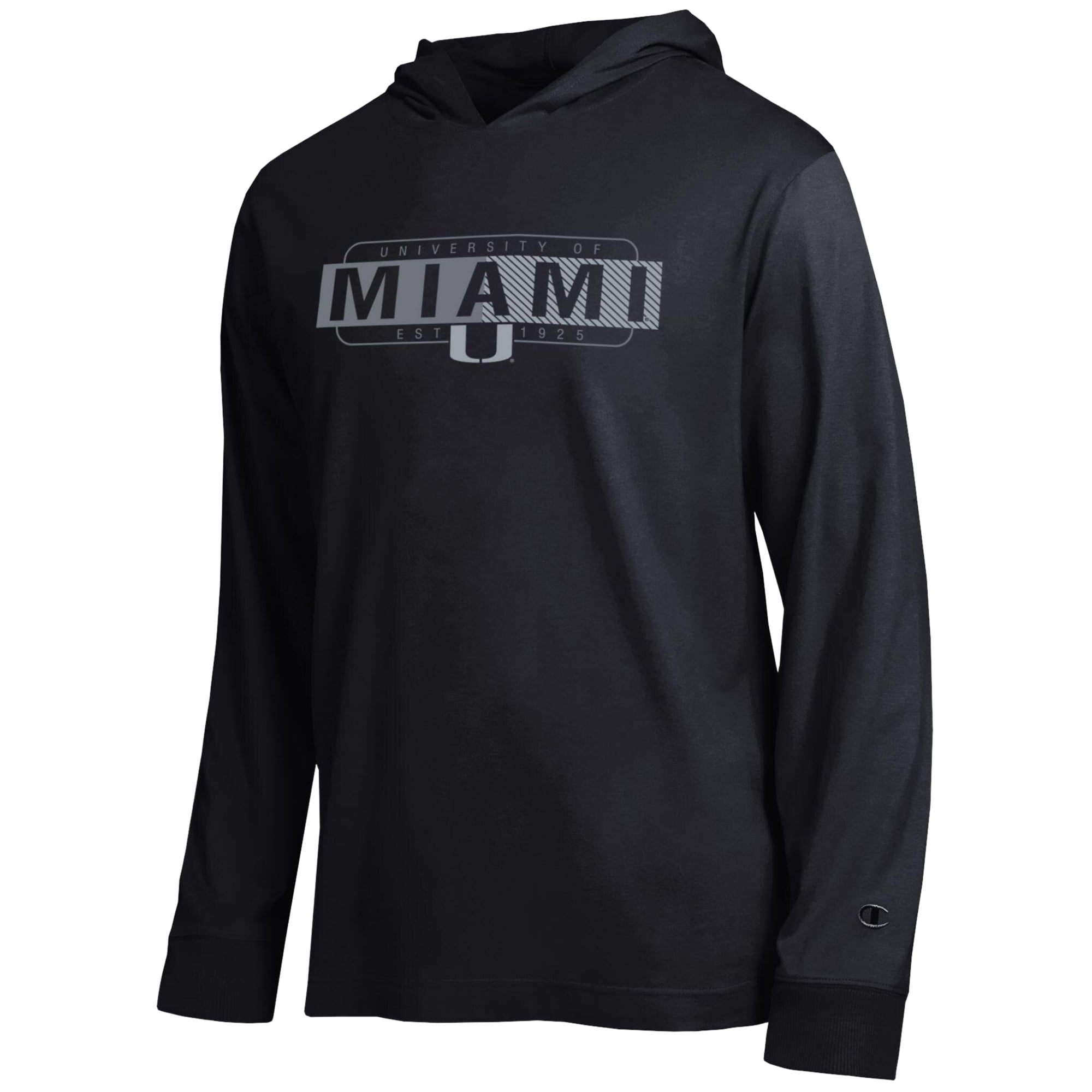 Men's Champion Black Miami Hurricanes Gradient All-Star Long Sleeve Hooded T-Shirt